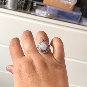 Silver plated Synthetic opal ring size 7.5